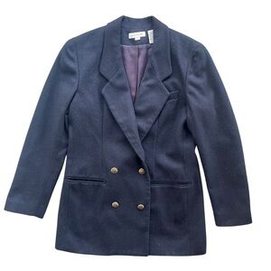 Ann Taylor. Women's 6 Navy Gold Crest Buttons Double Breasted Wool Blend, Blazer